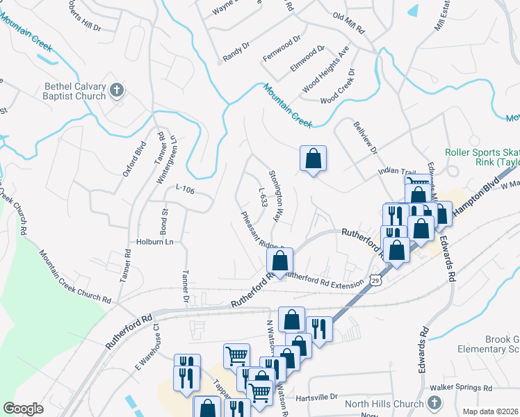 map of restaurants, bars, coffee shops, grocery stores, and more near 7 Boysenberry Drive in Taylors