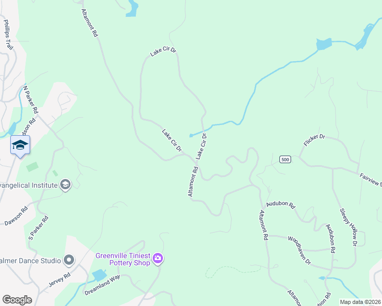 map of restaurants, bars, coffee shops, grocery stores, and more near 700 Altamont Road in Greenville