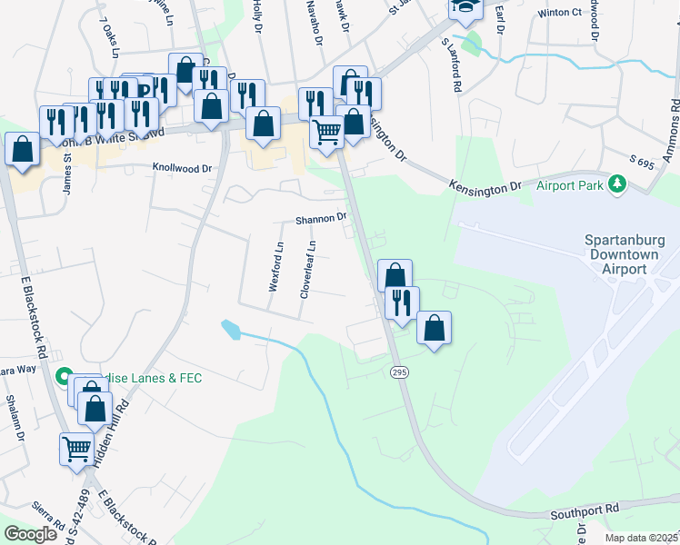 map of restaurants, bars, coffee shops, grocery stores, and more near 13 Limerick Court in Spartanburg