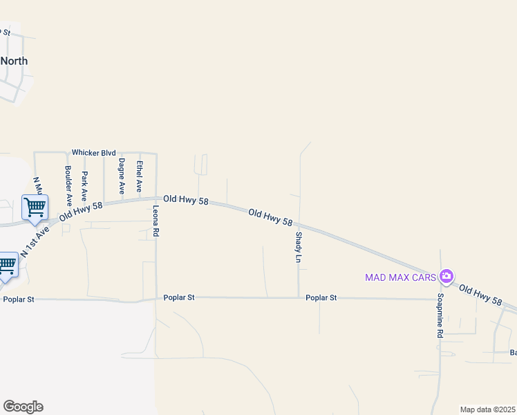 map of restaurants, bars, coffee shops, grocery stores, and more near 30382 Old Highway 58 in Barstow