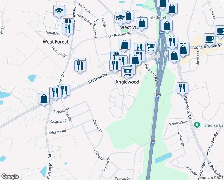 map of restaurants, bars, coffee shops, grocery stores, and more near 200 Heath Lane in Spartanburg