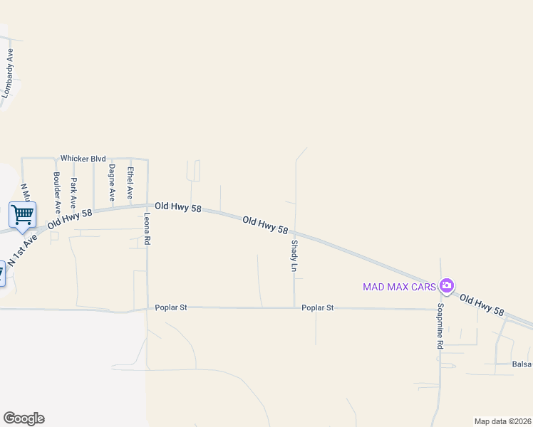 map of restaurants, bars, coffee shops, grocery stores, and more near 30386 Old Highway 58 in Barstow
