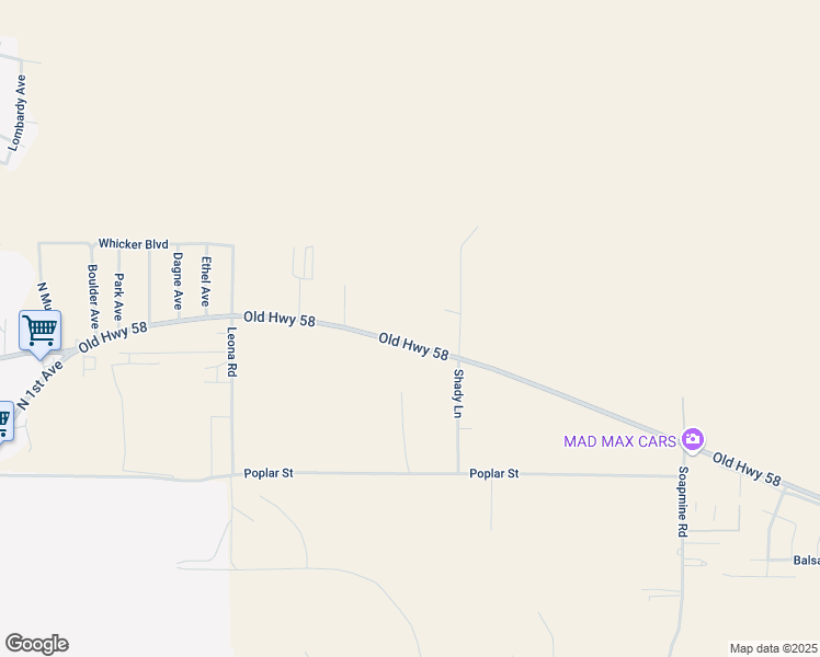 map of restaurants, bars, coffee shops, grocery stores, and more near 30388 Old Highway 58 in Barstow