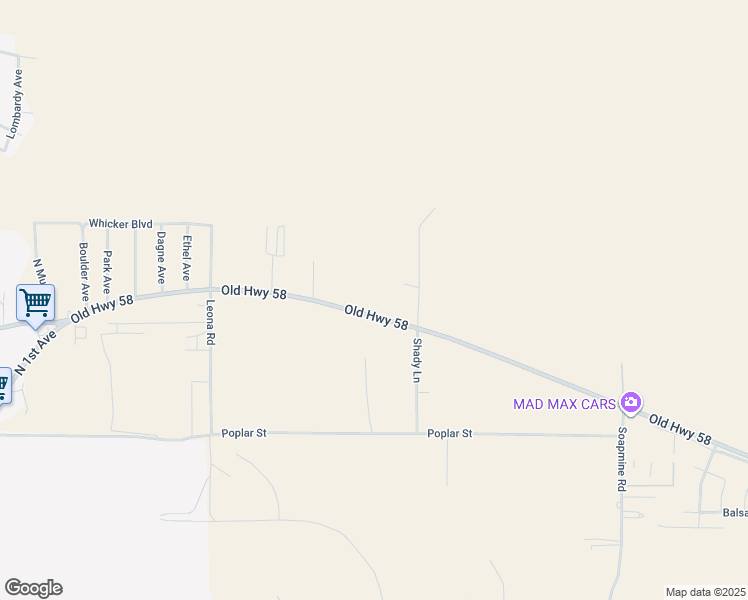map of restaurants, bars, coffee shops, grocery stores, and more near 30382 Old Highway 58 in Barstow