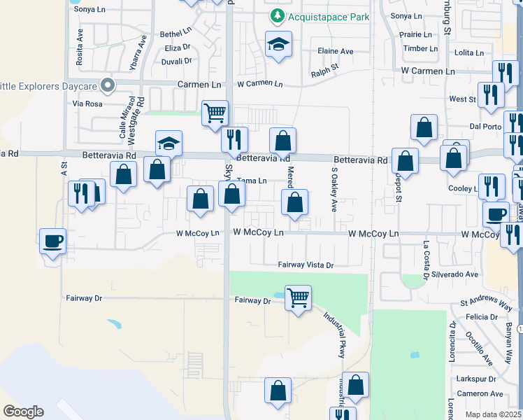 map of restaurants, bars, coffee shops, grocery stores, and more near 1095 West McCoy Lane in Santa Maria