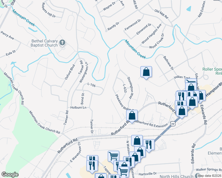 map of restaurants, bars, coffee shops, grocery stores, and more near 305 Pheasant Ridge Drive in Taylors