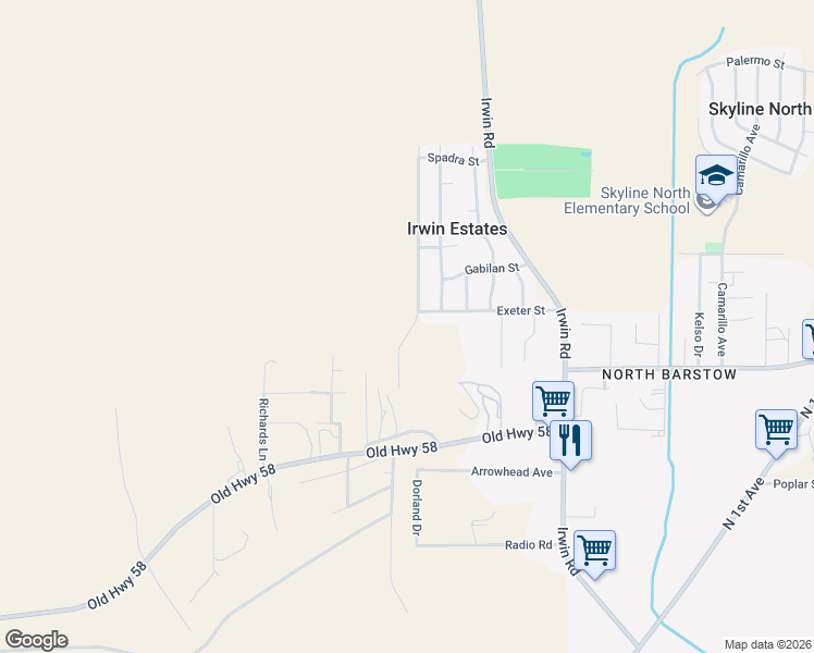 map of restaurants, bars, coffee shops, grocery stores, and more near Weston Avenue in Barstow