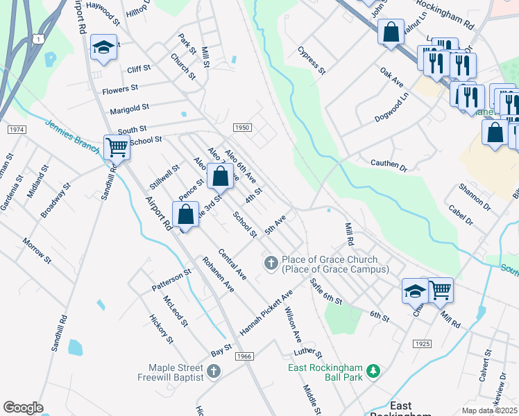 map of restaurants, bars, coffee shops, grocery stores, and more near 81 Aleo 7th Avenue in Rockingham