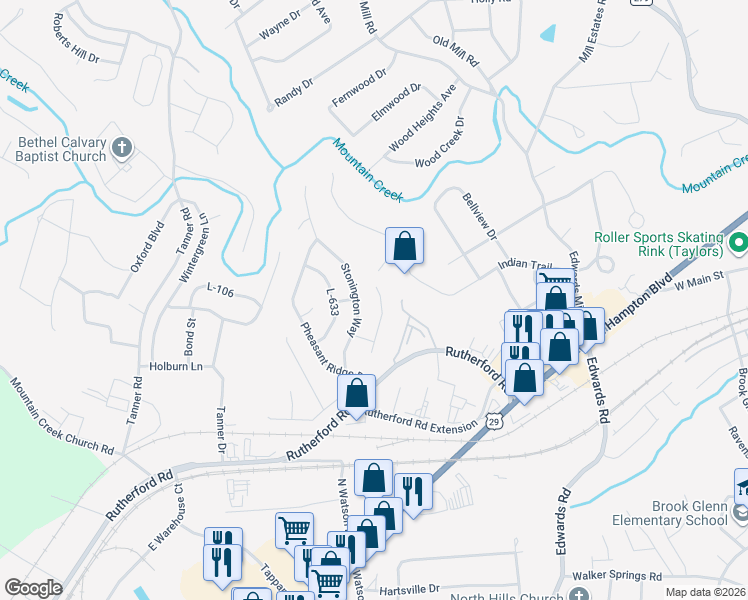 map of restaurants, bars, coffee shops, grocery stores, and more near 313 North Autumn Crest Place in Taylors