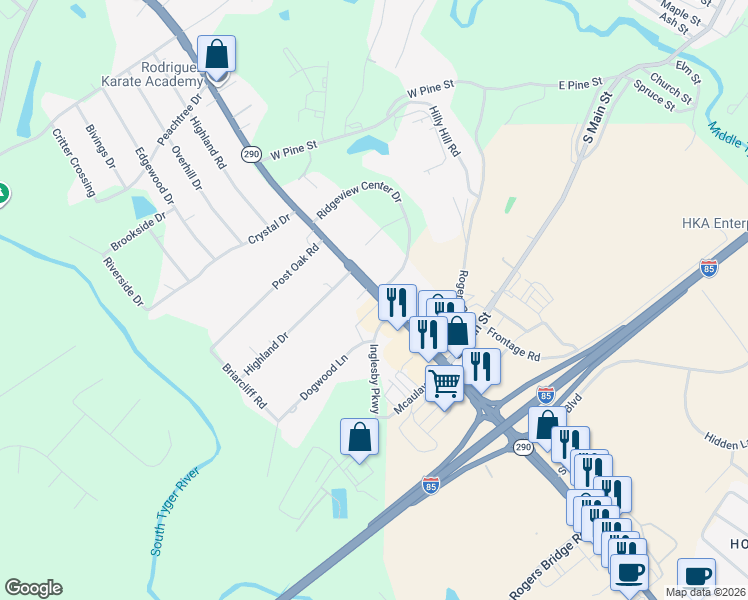 map of restaurants, bars, coffee shops, grocery stores, and more near 1210 East Main Street in Duncan