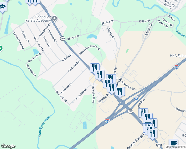 map of restaurants, bars, coffee shops, grocery stores, and more near 1210 East Main Street in Duncan