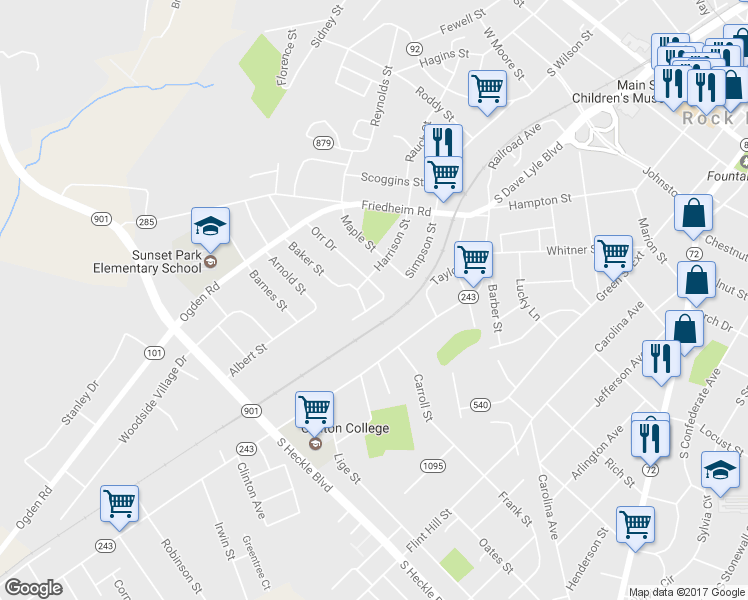 map of restaurants, bars, coffee shops, grocery stores, and more near 818 Orr Street in Rock Hill