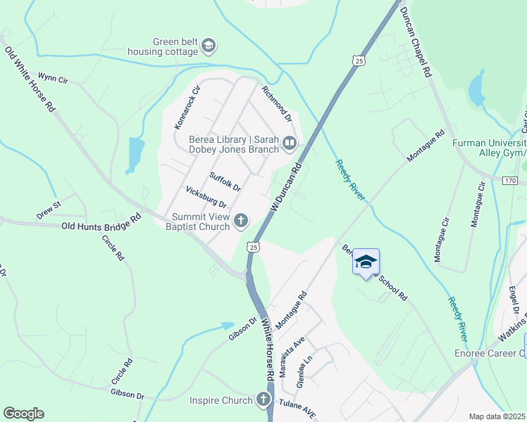 map of restaurants, bars, coffee shops, grocery stores, and more near 103 North Highway 25 Bypass in Greenville