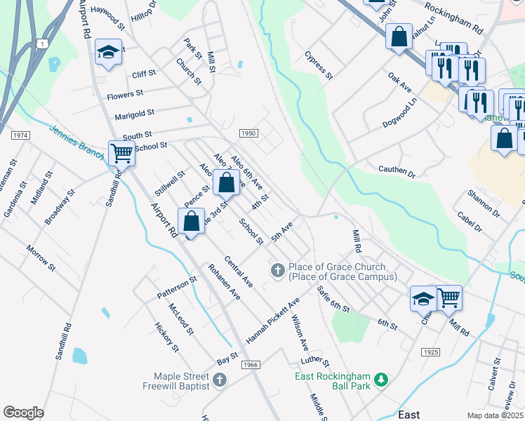 map of restaurants, bars, coffee shops, grocery stores, and more near 81 Aleo 7th Avenue in Rockingham
