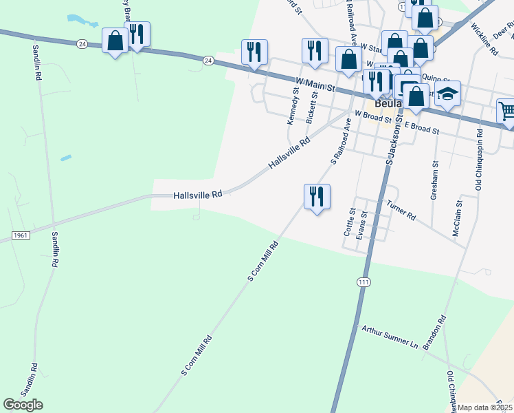 map of restaurants, bars, coffee shops, grocery stores, and more near 110 Cornerstone Drive in Beulaville