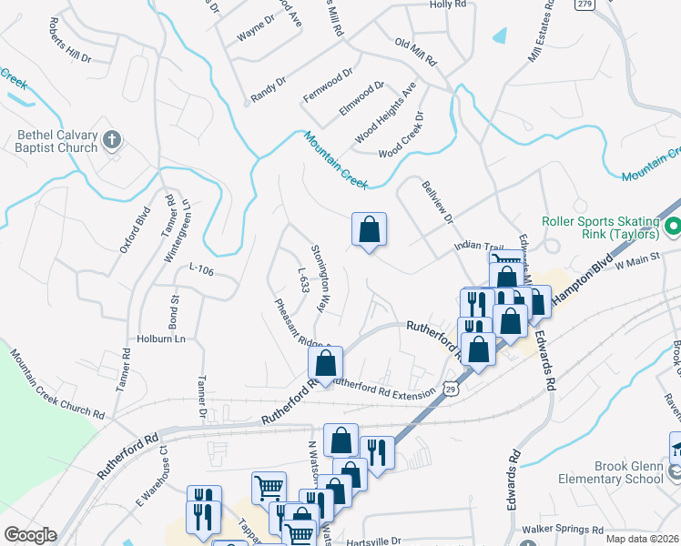 map of restaurants, bars, coffee shops, grocery stores, and more near 313 N Autumn Crest Pl in Taylors