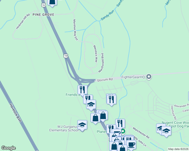 map of restaurants, bars, coffee shops, grocery stores, and more near 150 MacDonald Blvd in Havelock