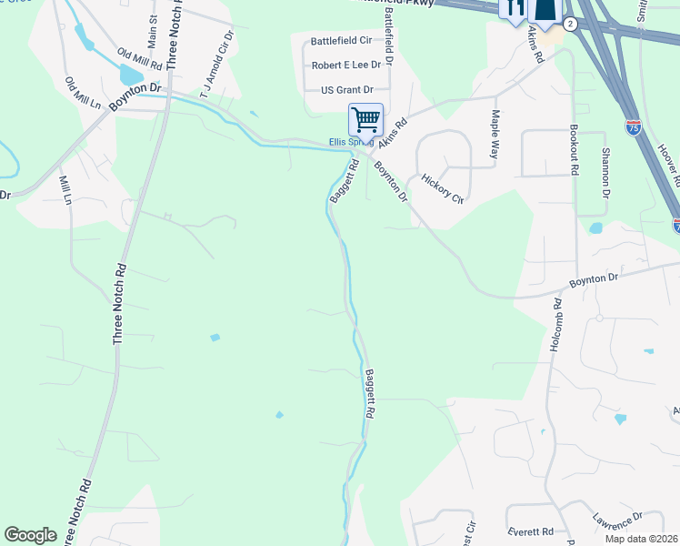 map of restaurants, bars, coffee shops, grocery stores, and more near 325 Baggett Road in Ringgold