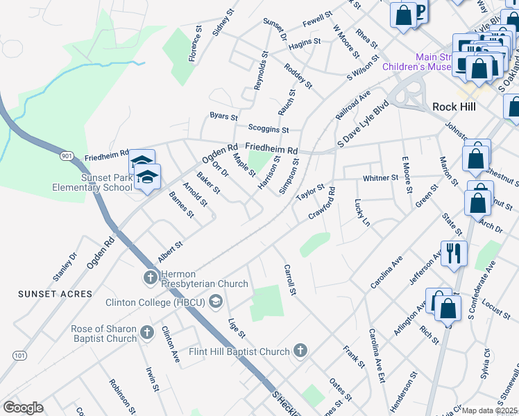 map of restaurants, bars, coffee shops, grocery stores, and more near 818 Orr Drive in Rock Hill