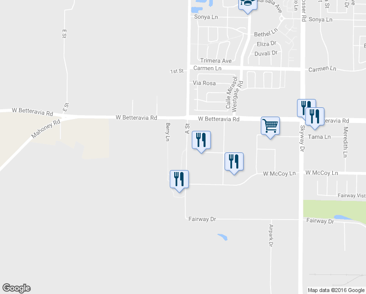 map of restaurants, bars, coffee shops, grocery stores, and more near 2325 A Street in Santa Maria
