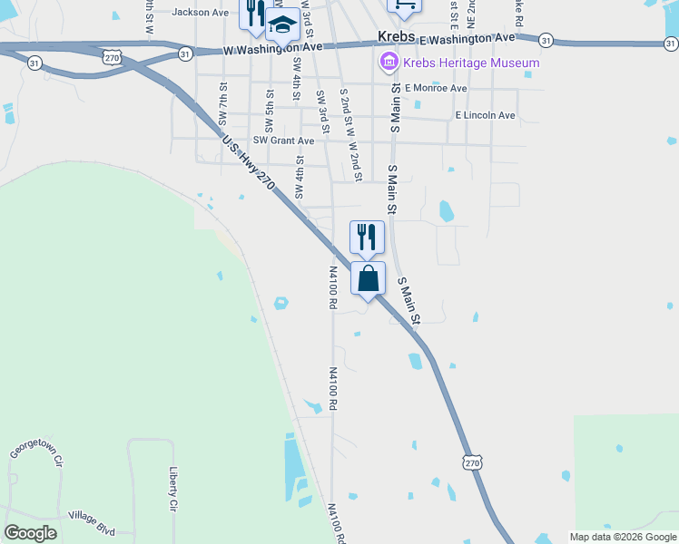map of restaurants, bars, coffee shops, grocery stores, and more near 3270 U.S. 270 in McAlester