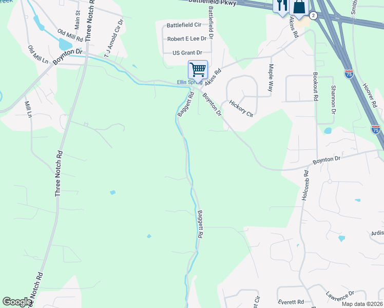 map of restaurants, bars, coffee shops, grocery stores, and more near 325 Baggett Road in Ringgold