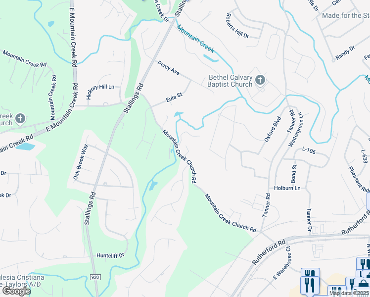 map of restaurants, bars, coffee shops, grocery stores, and more near 1 Rock Garden Lane in Greenville