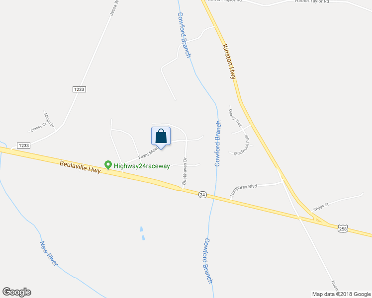 map of restaurants, bars, coffee shops, grocery stores, and more near 117 Buckhaven Drive in Richlands