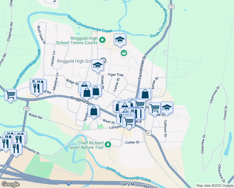 map of restaurants, bars, coffee shops, grocery stores, and more near 161 High Street in Ringgold