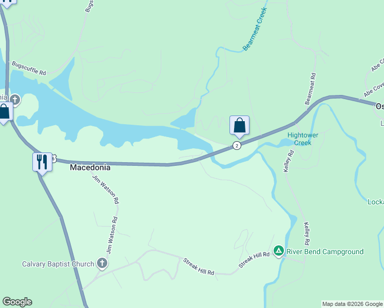 map of restaurants, bars, coffee shops, grocery stores, and more near 2265 U.S. 76 in Hiawassee