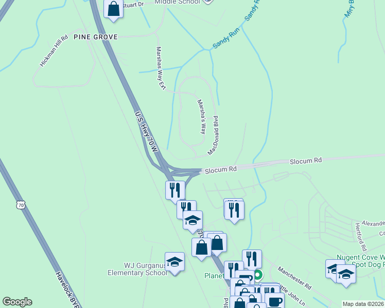 map of restaurants, bars, coffee shops, grocery stores, and more near 150 MacDonald Boulevard in Havelock