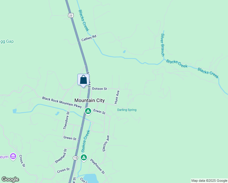 map of restaurants, bars, coffee shops, grocery stores, and more near 62 Dotson Street in Mountain City
