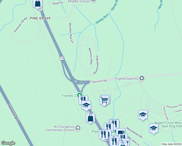 map of restaurants, bars, coffee shops, grocery stores, and more near 150 MacDonald Boulevard in Havelock