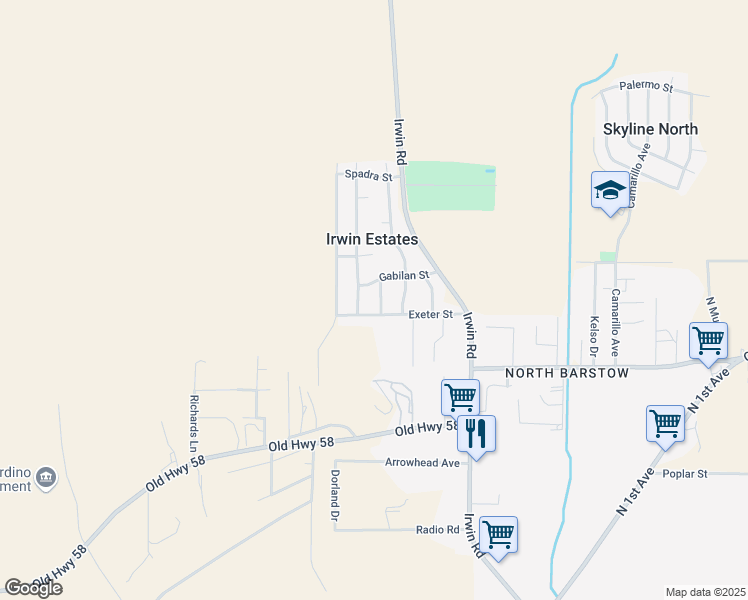 map of restaurants, bars, coffee shops, grocery stores, and more near 36836 Almaden Avenue in Barstow