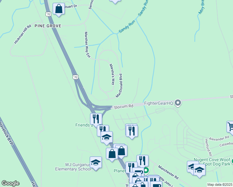 map of restaurants, bars, coffee shops, grocery stores, and more near 155 Macdonald Boulevard in Havelock