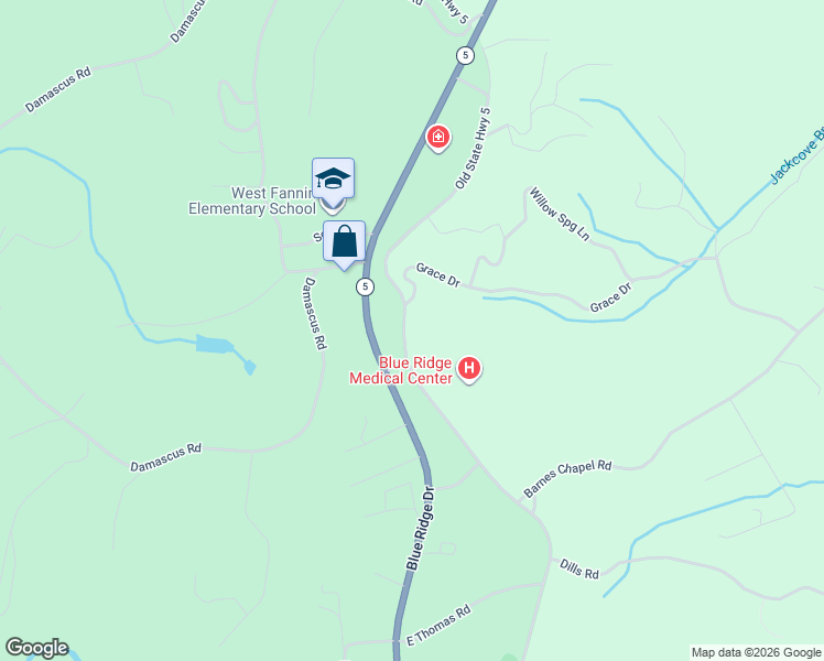 map of restaurants, bars, coffee shops, grocery stores, and more near 2649 Old Highway 5 in Blue Ridge