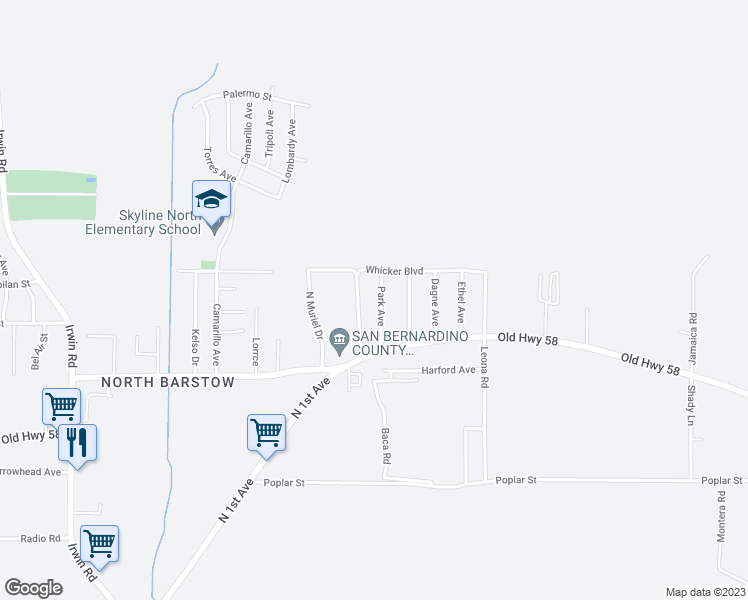 map of restaurants, bars, coffee shops, grocery stores, and more near 36842 Parr Ave in Barstow