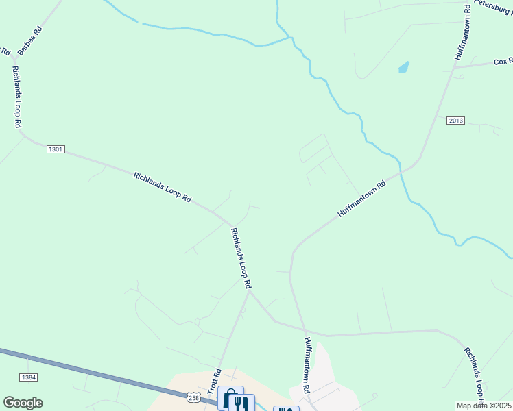 map of restaurants, bars, coffee shops, grocery stores, and more near 106 McCackney Drive in Richlands