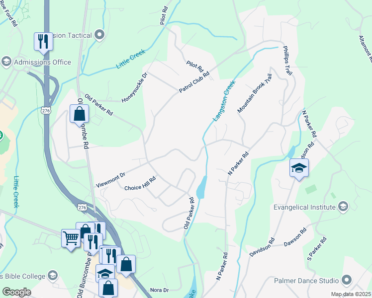 map of restaurants, bars, coffee shops, grocery stores, and more near 215 Viewmont Drive in Greenville