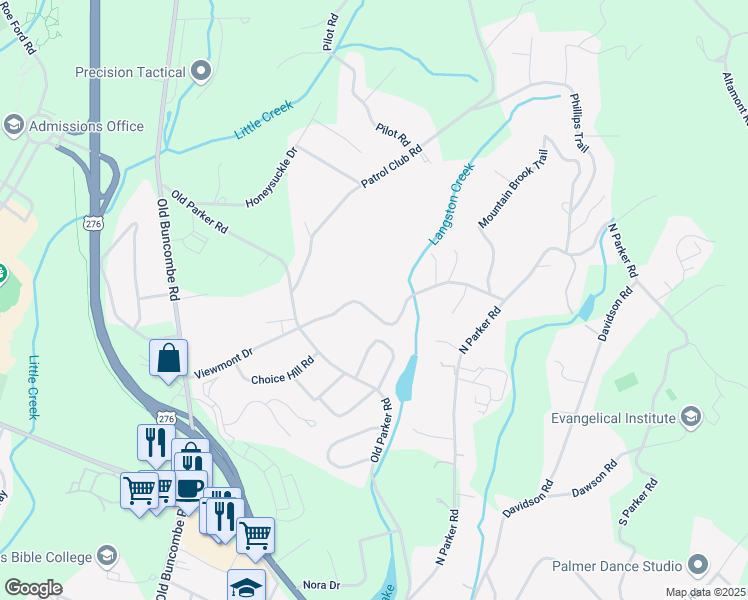 map of restaurants, bars, coffee shops, grocery stores, and more near 215 Viewmont Drive in Greenville