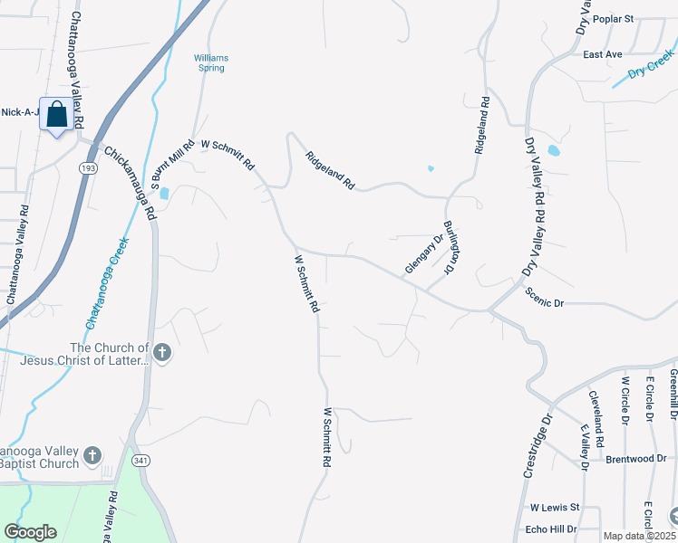map of restaurants, bars, coffee shops, grocery stores, and more near 2303 Dry Valley Road in Rossville