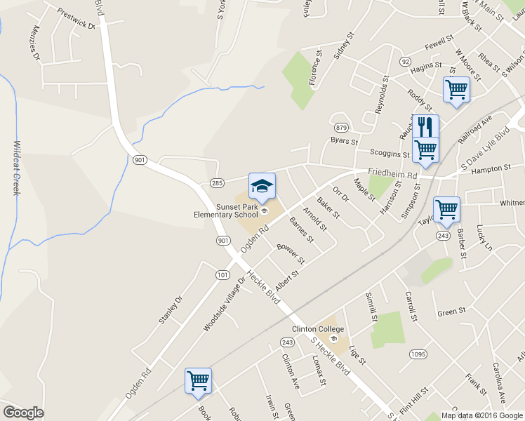 map of restaurants, bars, coffee shops, grocery stores, and more near 1036 Ogden Road in Rock Hill