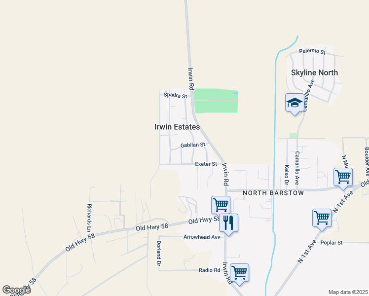map of restaurants, bars, coffee shops, grocery stores, and more near 36869 Almaden Avenue in Barstow