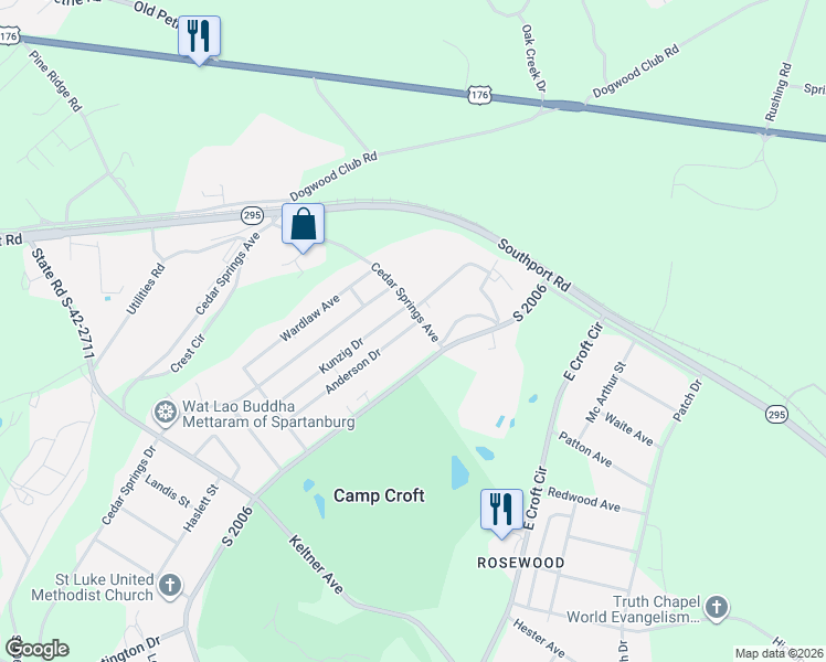 map of restaurants, bars, coffee shops, grocery stores, and more near 256 Anderson Drive in Spartanburg