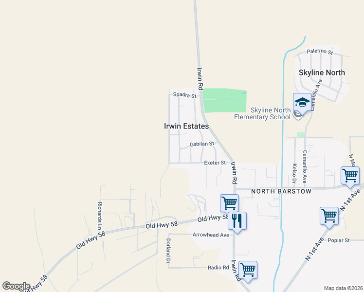 map of restaurants, bars, coffee shops, grocery stores, and more near 36873 Hayward Avenue in Barstow
