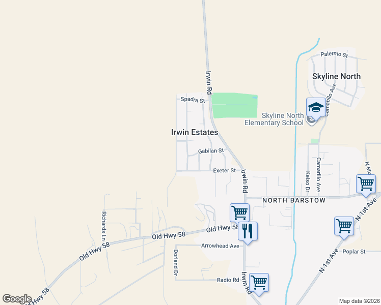 map of restaurants, bars, coffee shops, grocery stores, and more near 36873 Hayward Avenue in Barstow