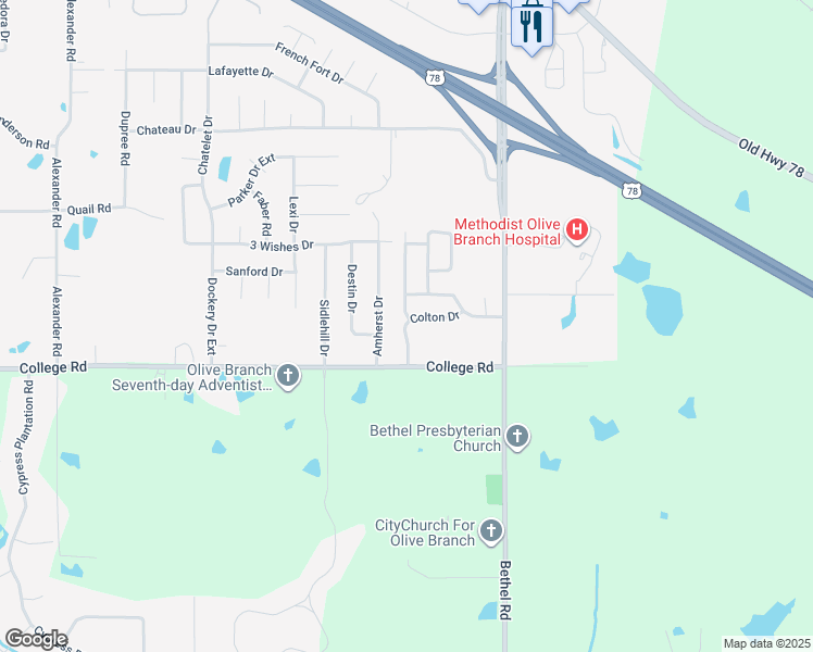 map of restaurants, bars, coffee shops, grocery stores, and more near 4085 Colton Drive in Olive Branch