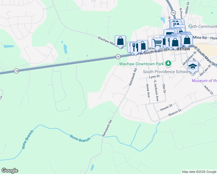 map of restaurants, bars, coffee shops, grocery stores, and more near 4611 Magnolia Ridge Drive in Waxhaw
