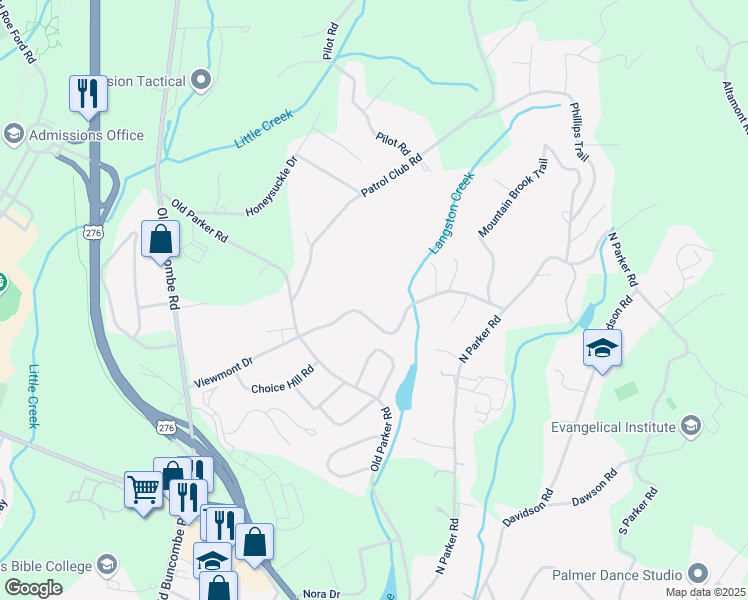 map of restaurants, bars, coffee shops, grocery stores, and more near 215 Viewmont Drive in Greenville