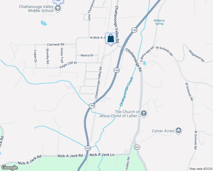 map of restaurants, bars, coffee shops, grocery stores, and more near 279 Eagle Landing Drive in Chattanooga Valley